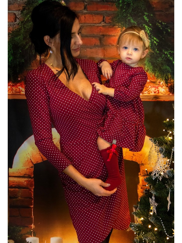 Świąteczne bordowe sukienki mama + córka